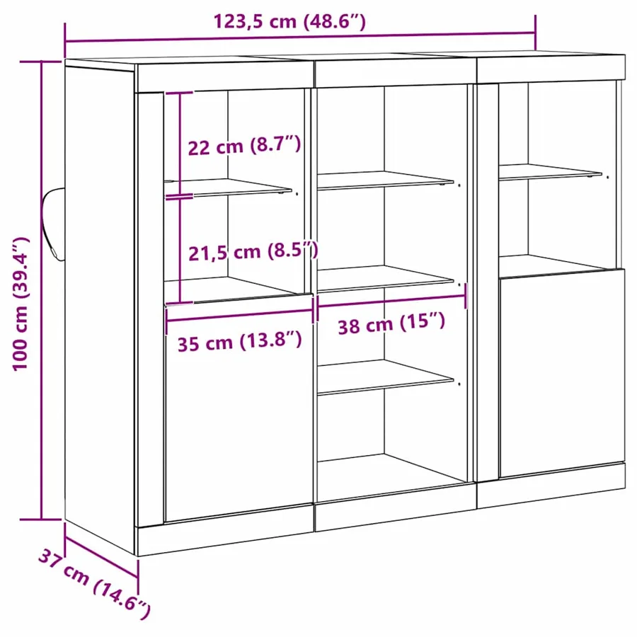 Buffet LED Bois ancien 123 x 37 x 100 cm Bois d'ingénierie - 14