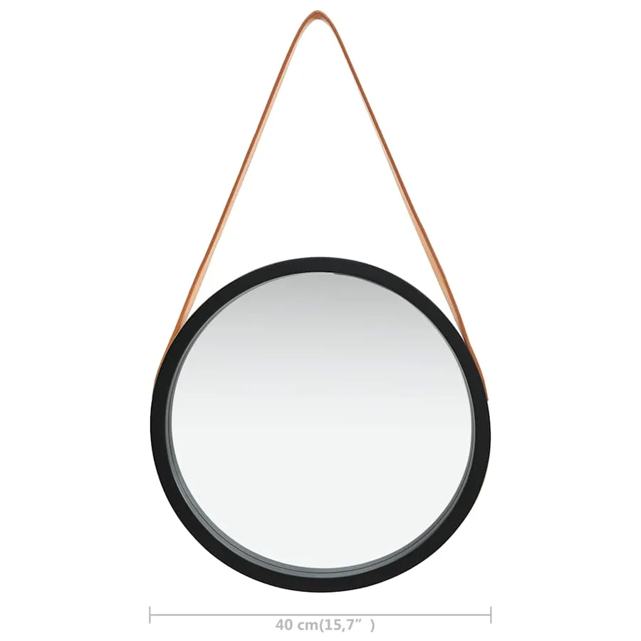 Miroir mural avec sangle 40 cm Noir - 6