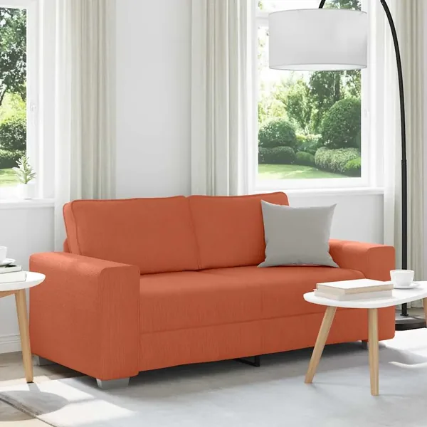Canapé deux places rouge orangé 180x77x82 cm en tissu velours côtelé