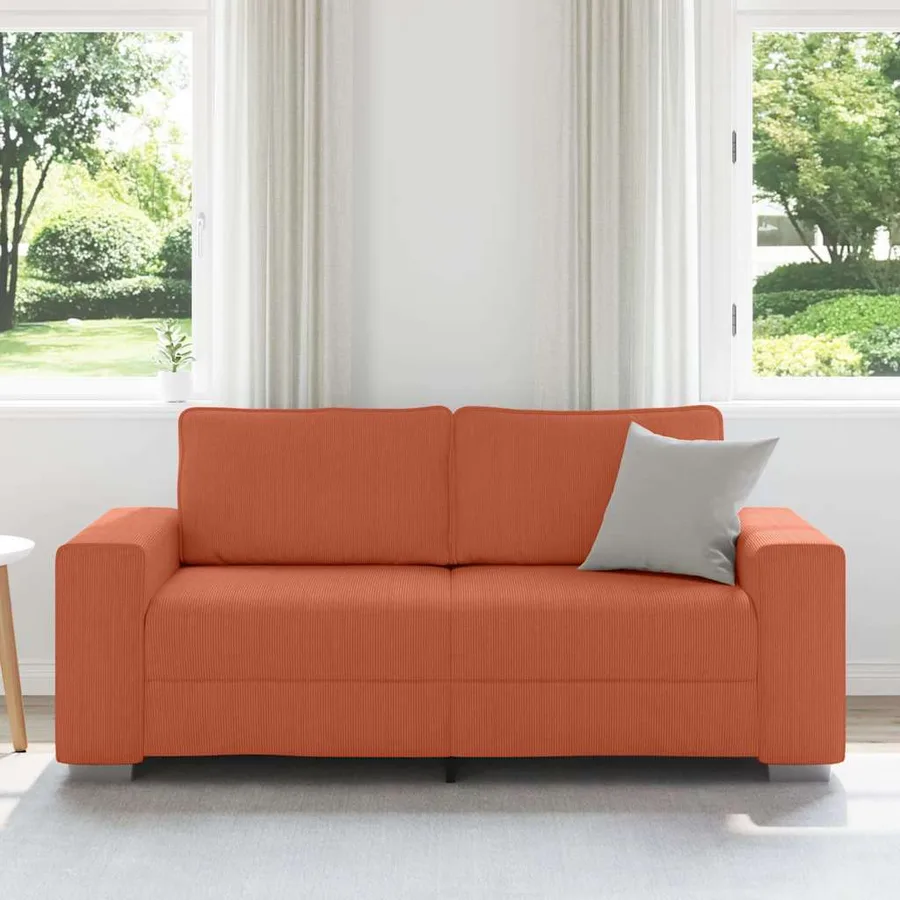 Canapé deux places rouge orangé 180x77x82 cm en tissu velours côtelé - 3