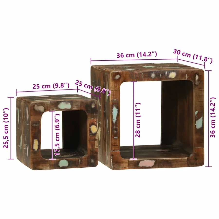 Unites TV 2 pcs Multicolore 36 x 30 x 36 cm Bois Recyclé Solide - 10
