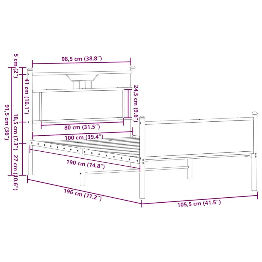 Cadre de lit sans matelas chêne marron 100x190 cm - 11