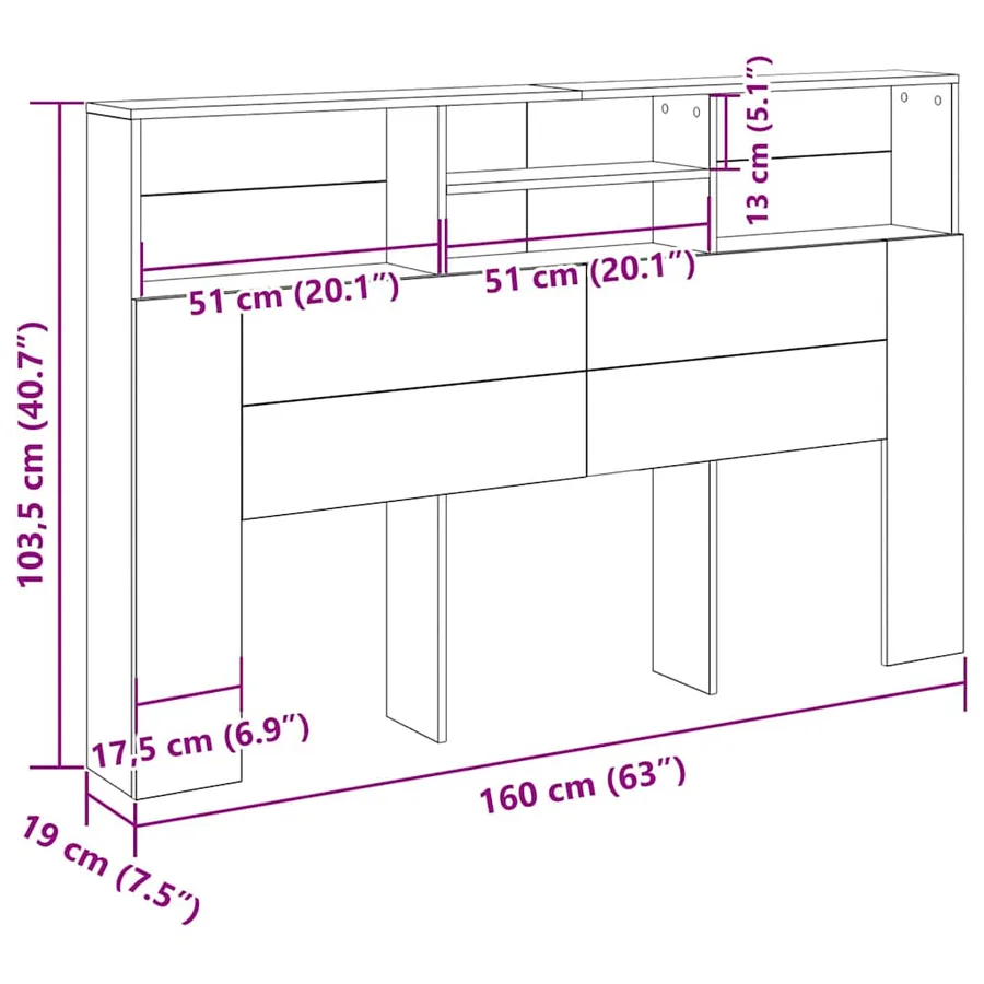 Cabinet de Tête de Lit Chêne noir 160 x 19 x 103,5 cm - 9