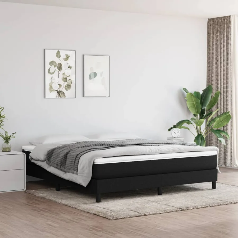 Cadre de lit à lattes noir 160x200 cm tissu