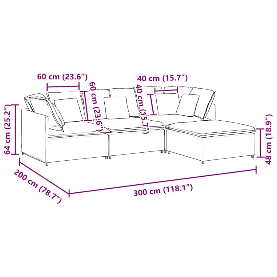 Canapé modulaire et repose-pieds et coussins tissu gris foncé - 12