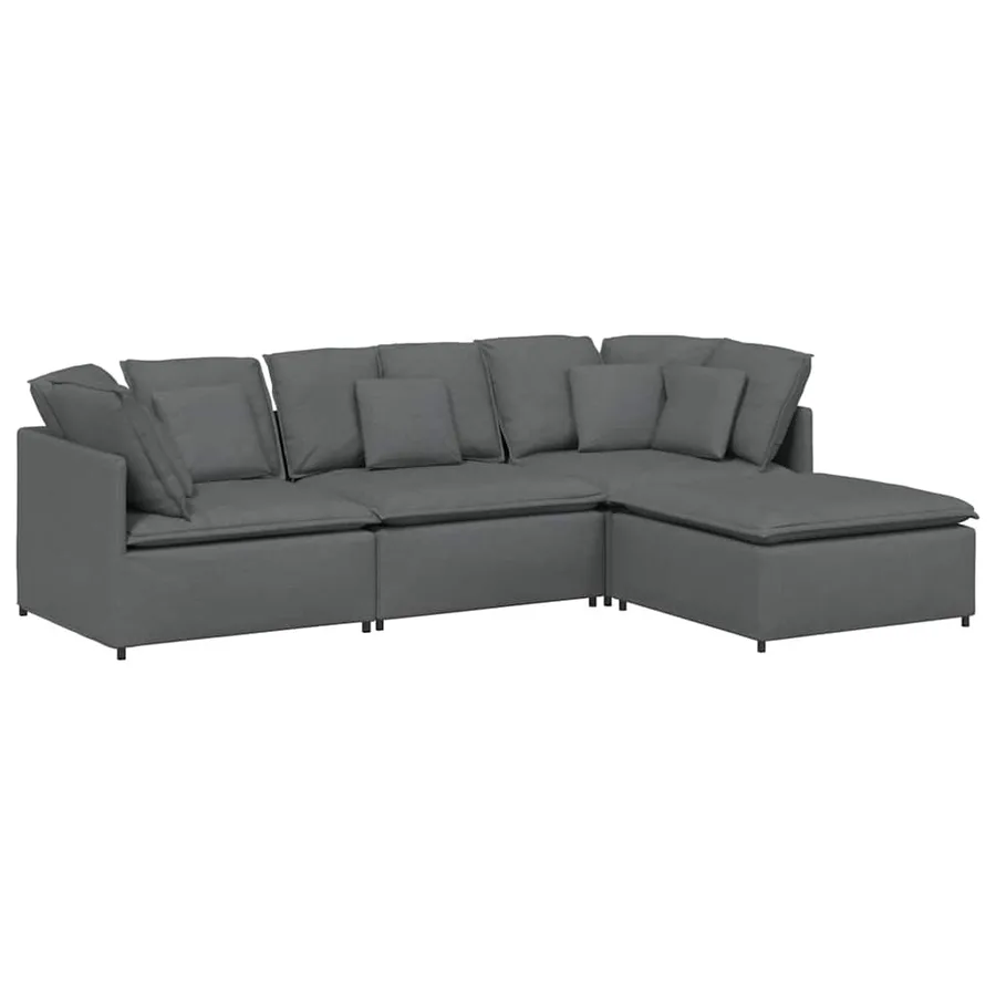 Canapé modulaire et repose-pieds et coussins tissu gris foncé - 2