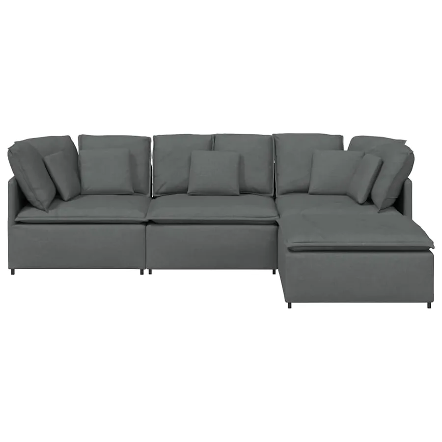 Canapé modulaire et repose-pieds et coussins tissu gris foncé - 6