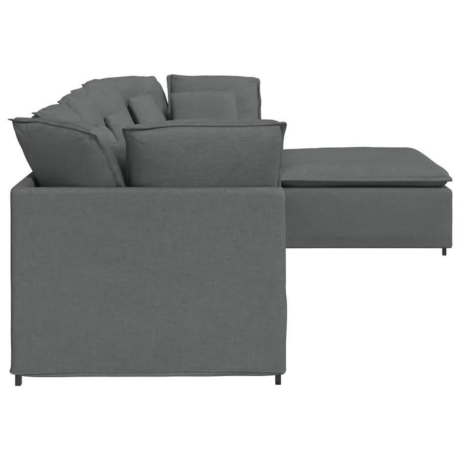 Canapé modulaire et repose-pieds et coussins tissu gris foncé - 7
