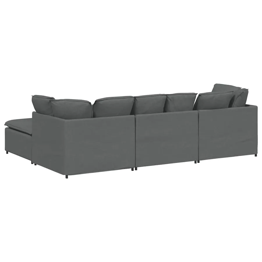 Canapé modulaire et repose-pieds et coussins tissu gris foncé - 8