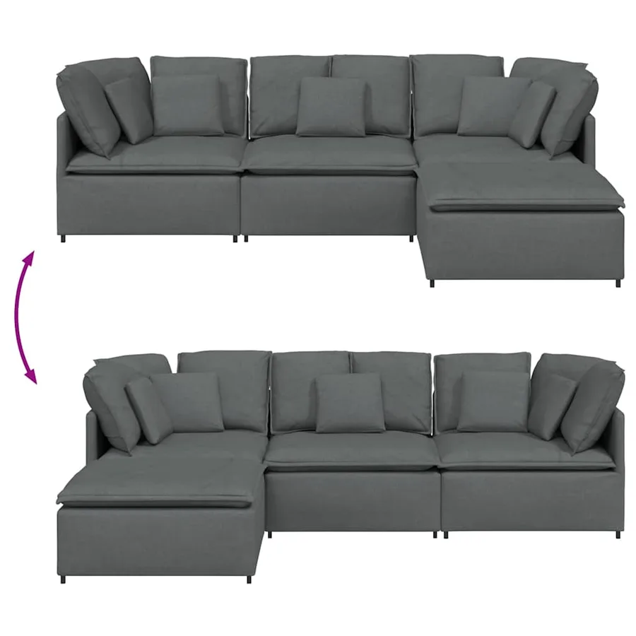 Canapé modulaire et repose-pieds et coussins tissu gris foncé - 9