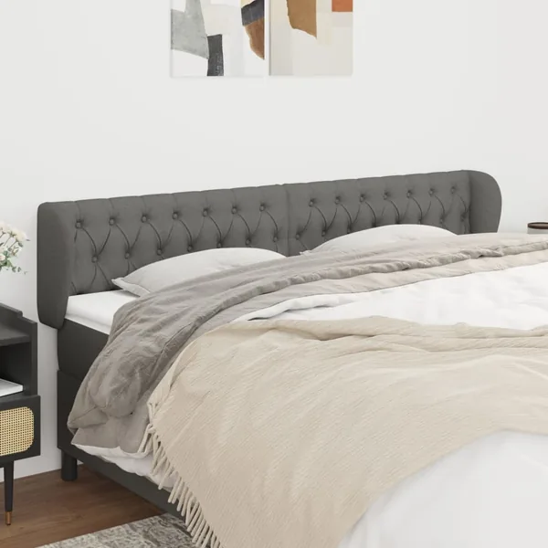 Tête de lit avec oreilles Gris foncé 203x23x78/88 cm Tissu