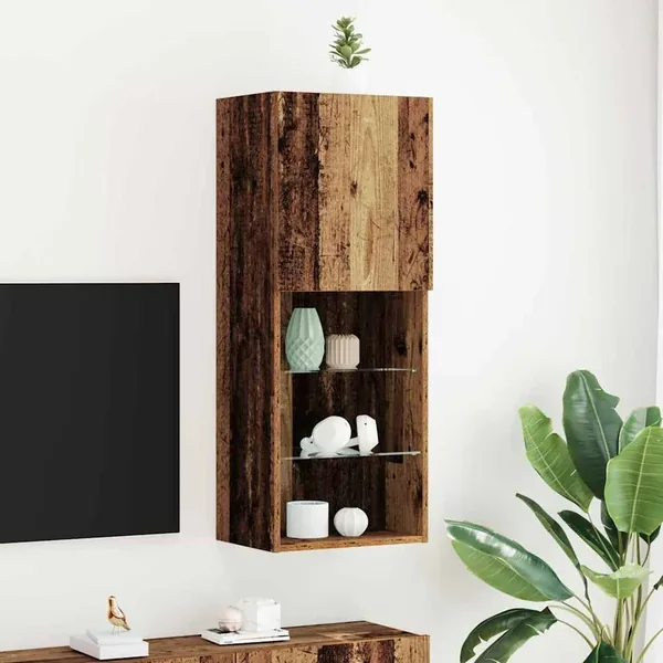 Ensemble meuble TV avec LED Bois ancien 40,5 x 30 x 102 cm