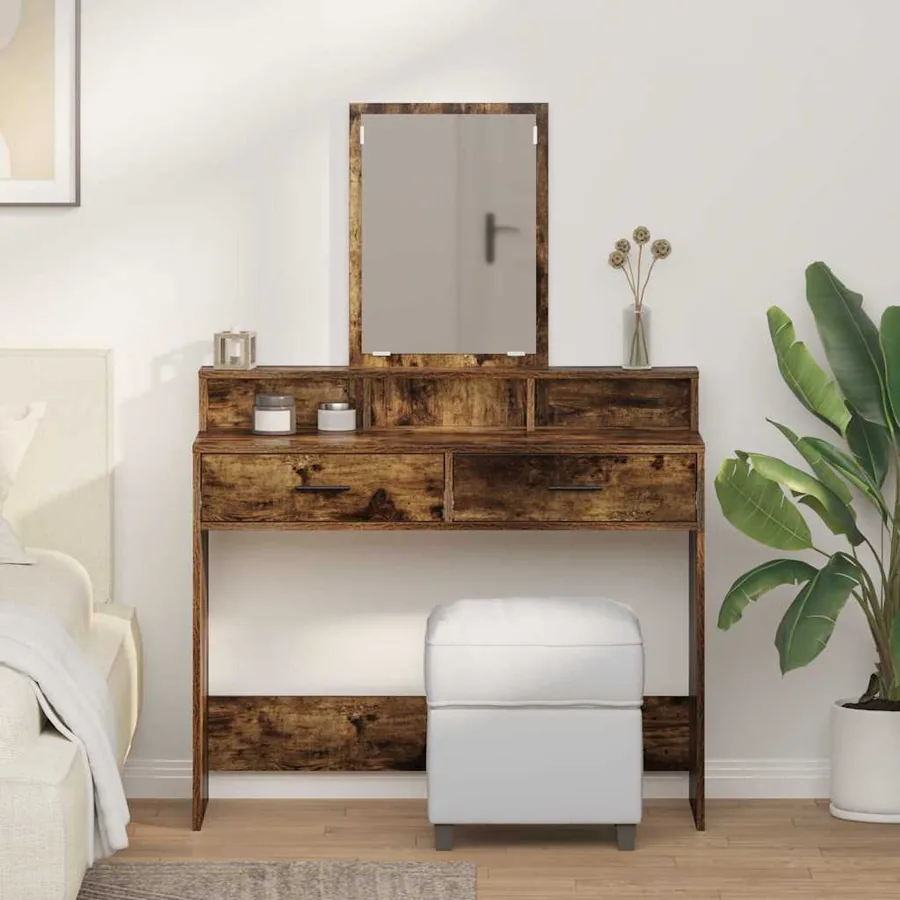 Table de Toilette avec tiroir Chêne fumé 100 x 41 x 140 cm