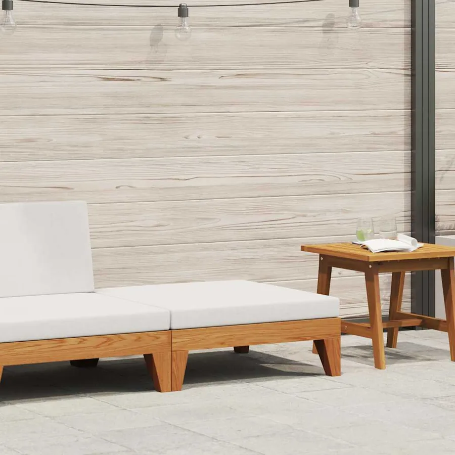 Repose-pied sectionnel avec coussin blanc crème Bois d'acacia