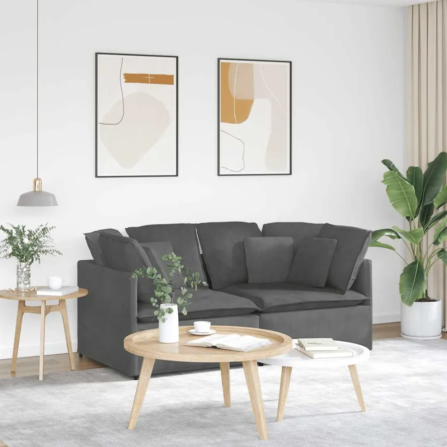 Canapé modulable avec coussins velours côtelé gris foncé