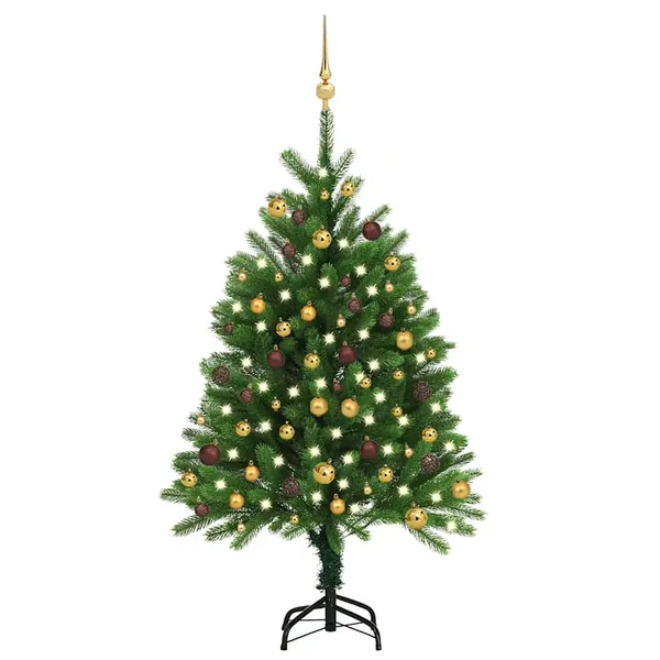 Arbre de Noël artificiel pré-éclairé et boules 120 cm vert