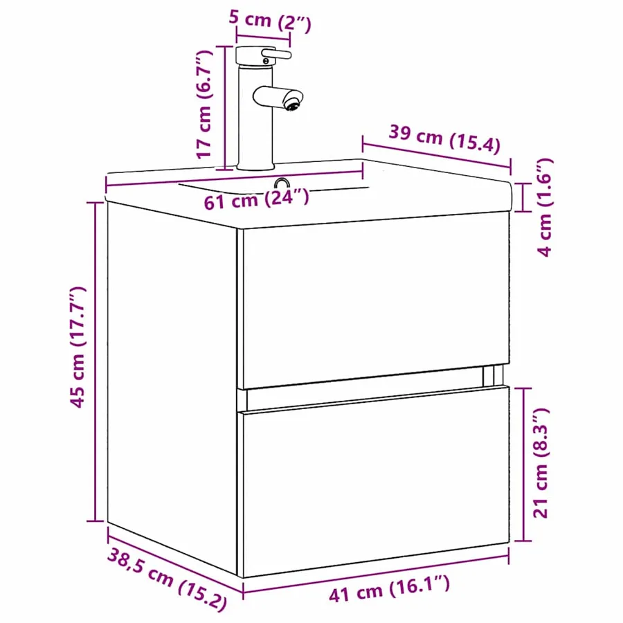 Meuble de Lavabo de Salle de Bain Chêne noir 41 x 39 x 62 cm - 16