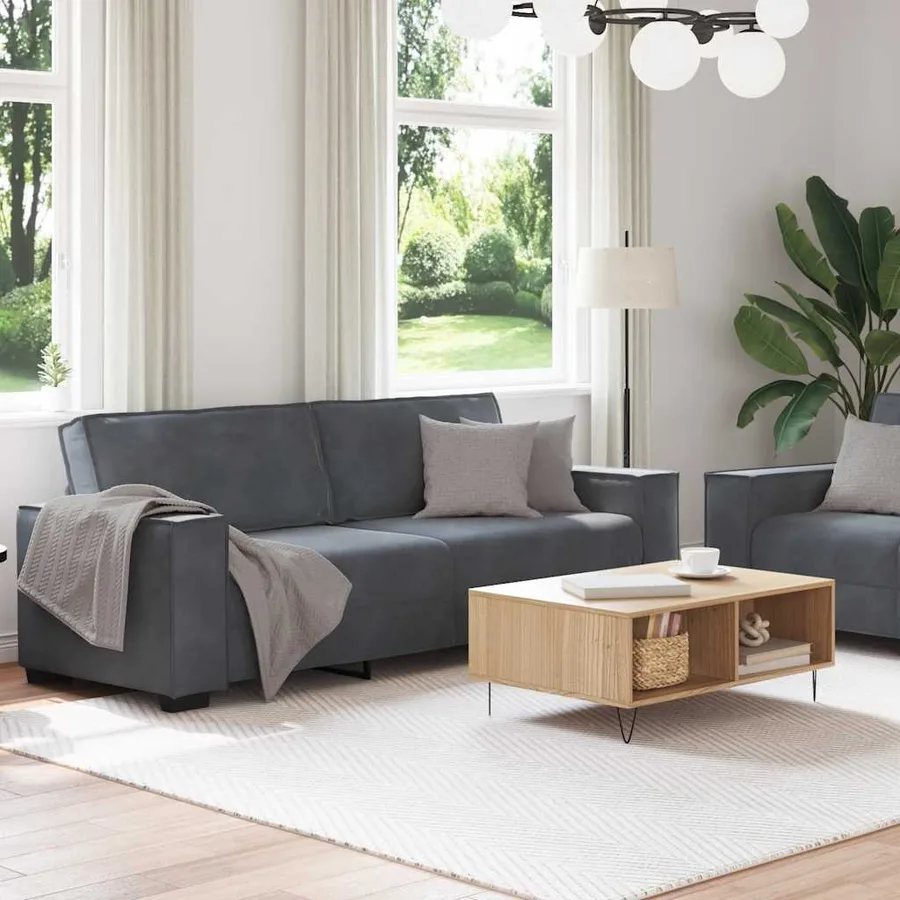 Ensemble canapé 2 pcs avec coussins velours gris foncé - 3