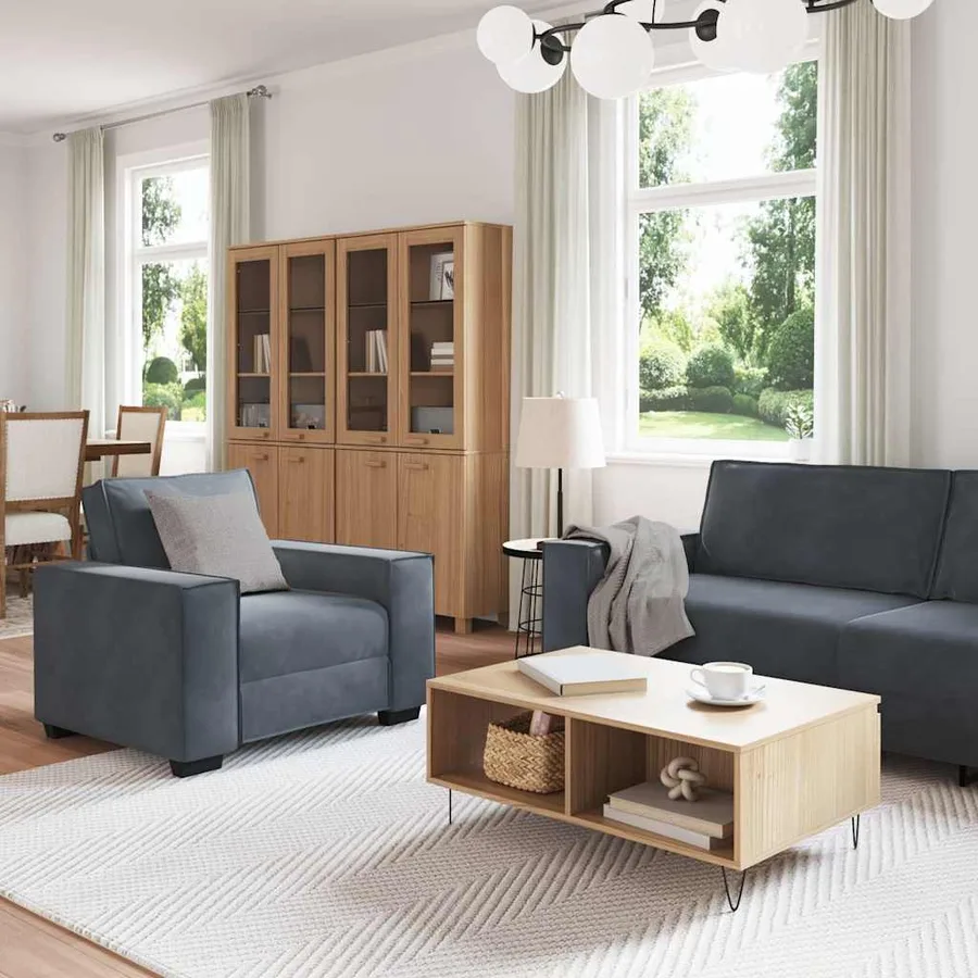 Ensemble de canapés 3 pcs avec coussins Gris foncé Velours - 3