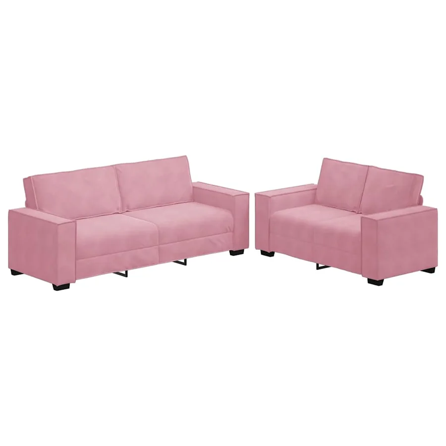 Ensemble canapé 2 pcs avec coussins velours rose - 2