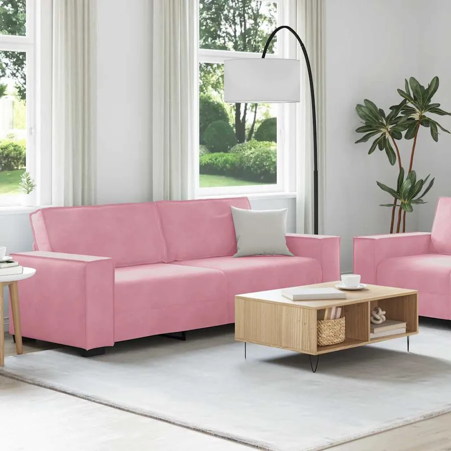 Ensemble canapé 2 pcs avec coussins velours rose - 3
