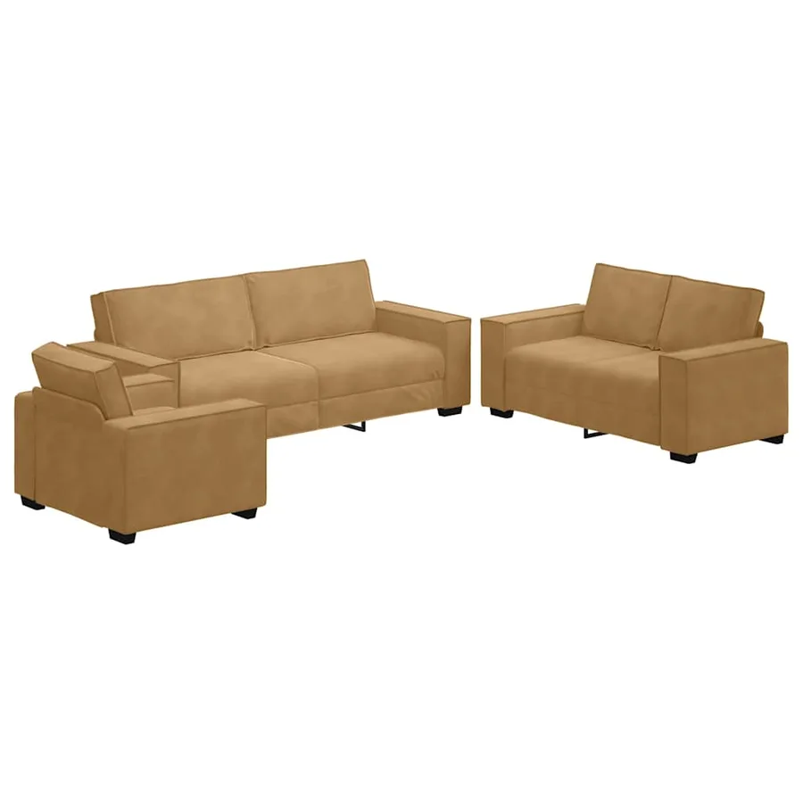 Ensemble de canapés 3 pcs avec coussins Marron Velours - 2