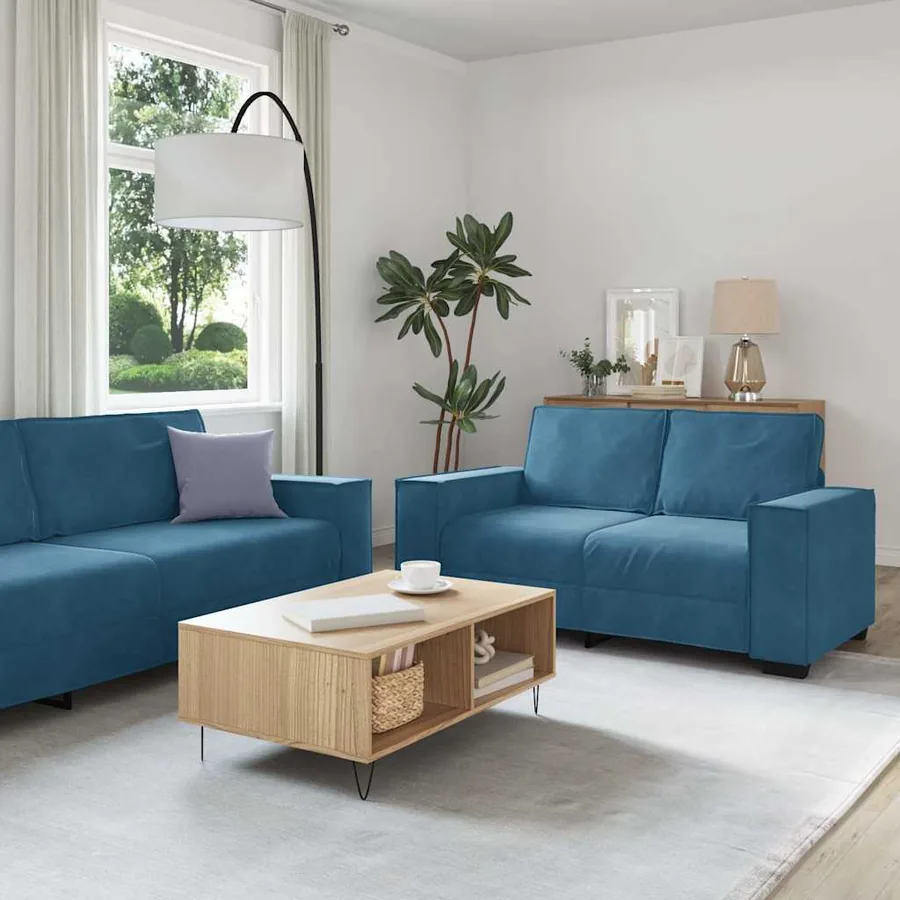Ensemble de canapés 3 pcs avec coussins Bleu Velours