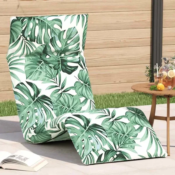 Transat pliant en tissu Oxford motif feuilles 175 x 54 x 8,5 cm
