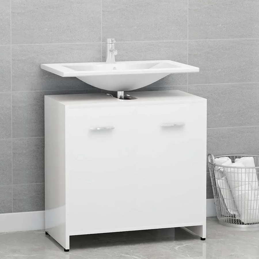 Armoire de salle de bain Blanc brillant Bois d'ingénierie