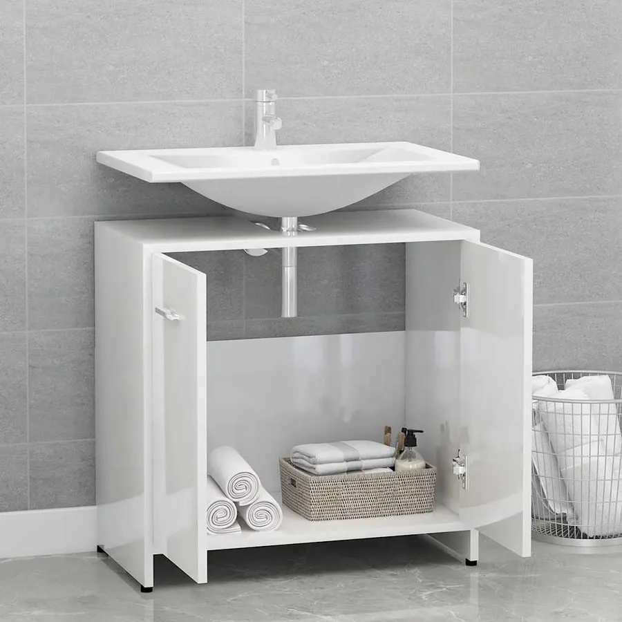 Armoire de salle de bain Blanc brillant Bois d'ingénierie - 3