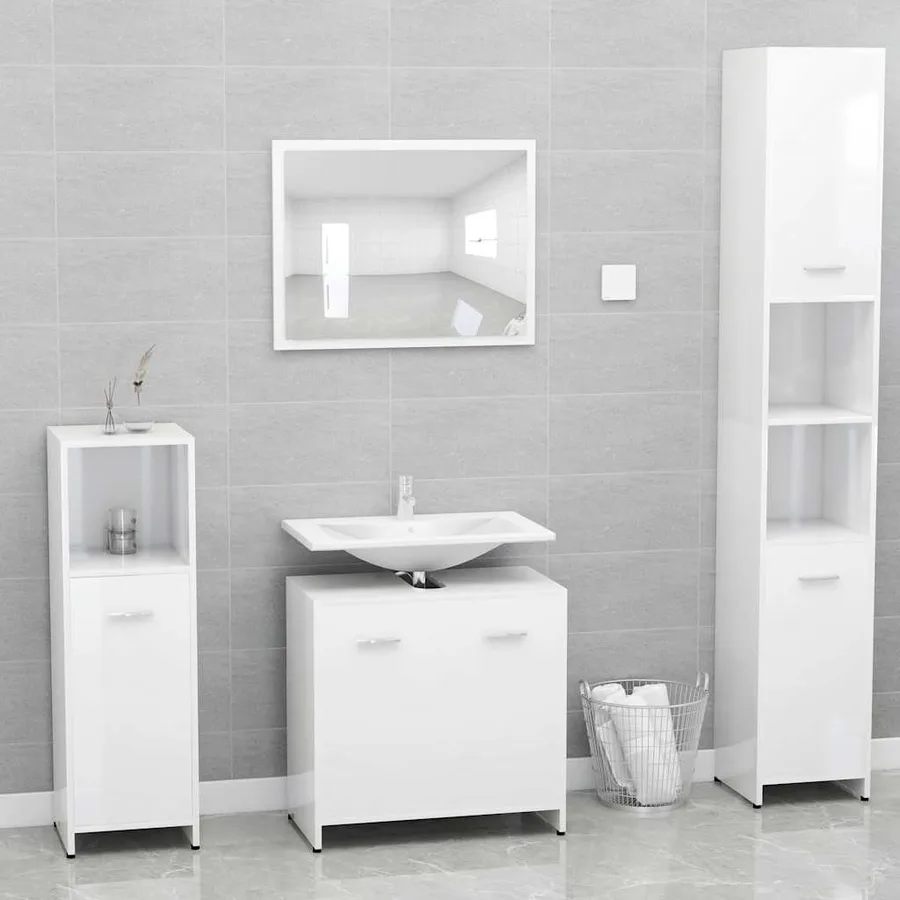 Armoire de salle de bain Blanc brillant Bois d'ingénierie - 9