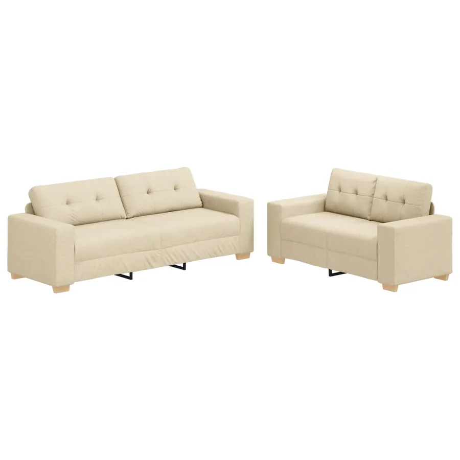 Ensemble canapé 2 pièces avec coussins crème tissu - 2