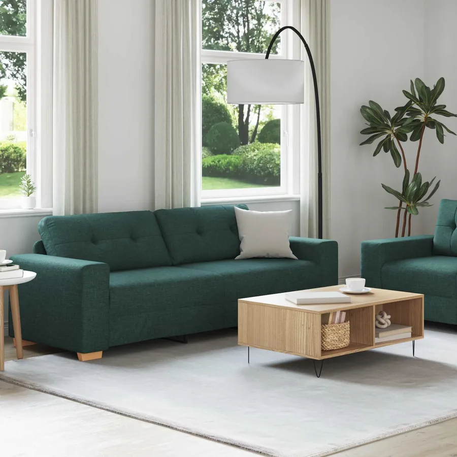 Canapé 2 pcs Vert foncé Tissu en lin mélangé