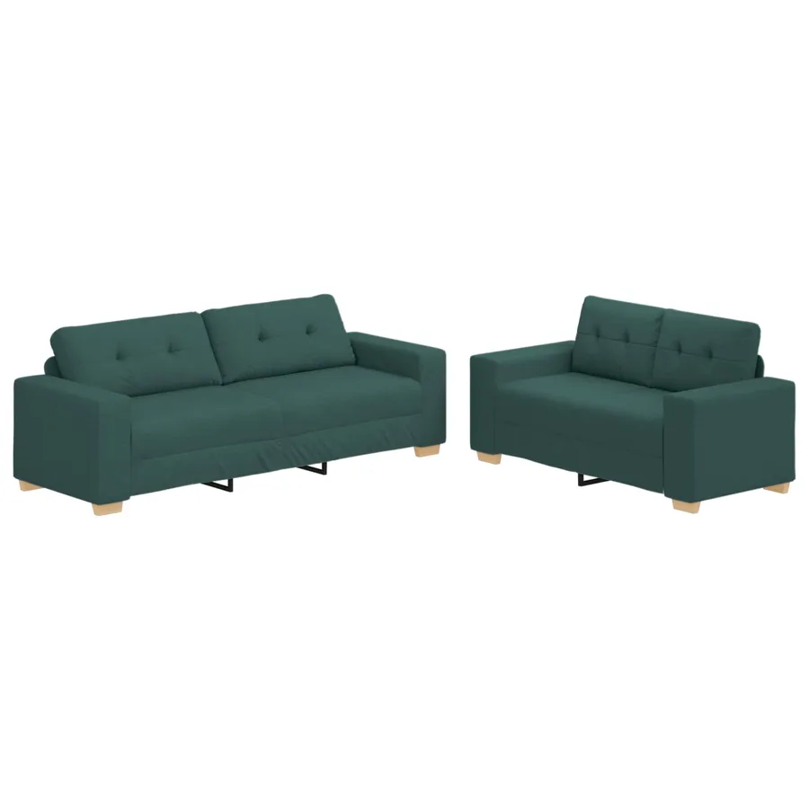 Canapé 2 pcs Vert foncé Tissu en lin mélangé - 2