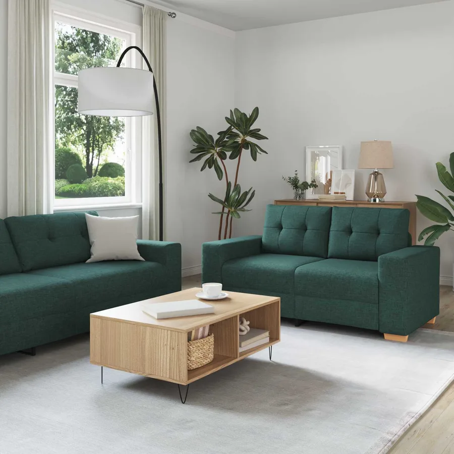 Canapé 2 pcs Vert foncé Tissu en lin mélangé - 3