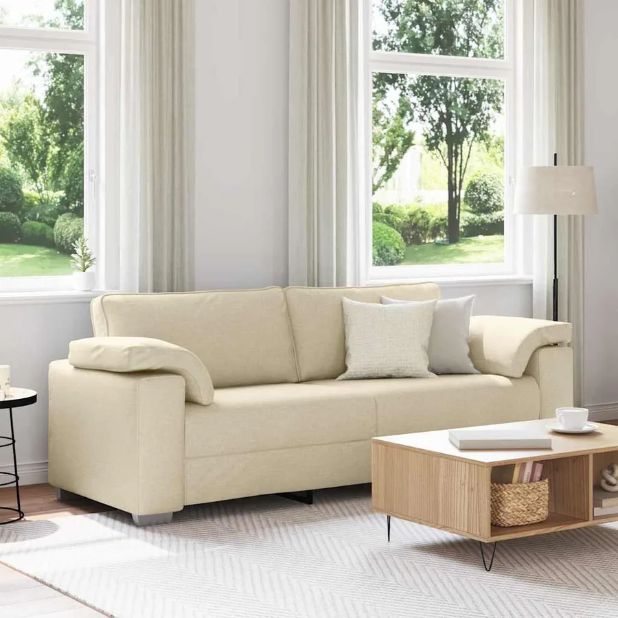 Sofa 3 places Crème 220 cm tissu