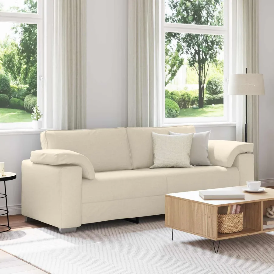 Sofa 3 places Beige 220 cm Tissu en lin mélangé