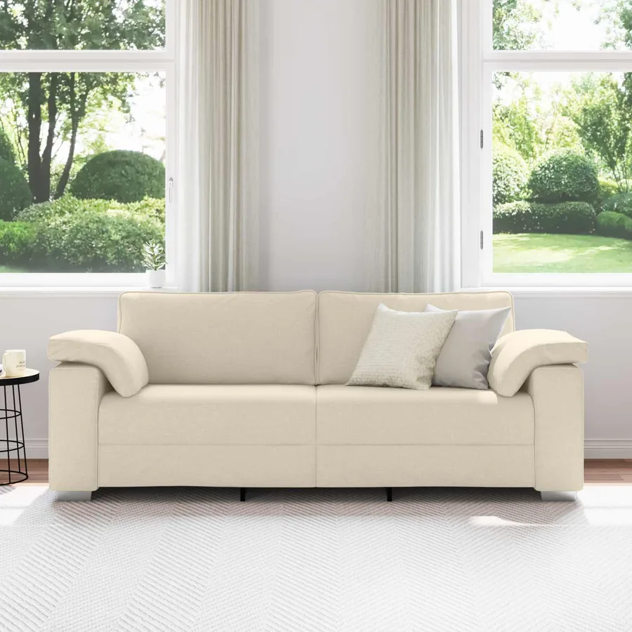 Sofa 3 places Beige 220 cm Tissu en lin mélangé - 3