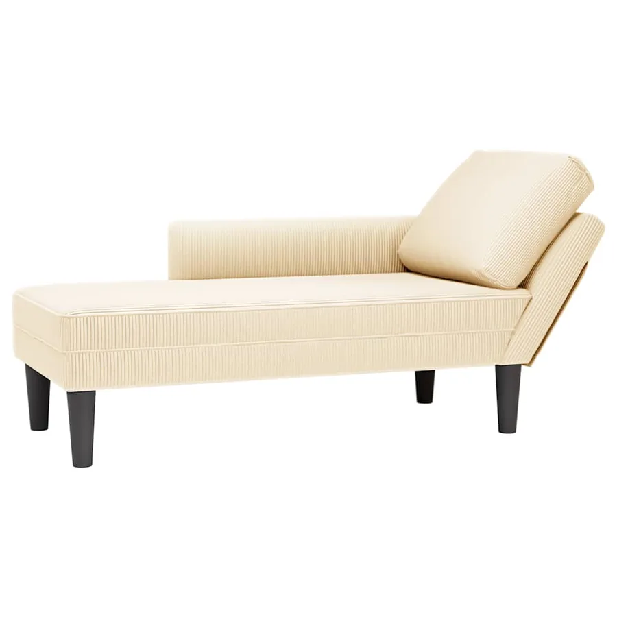 Chaise longue avec coussin crème tissu en velours côtelé