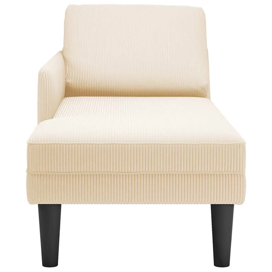 Chaise longue avec coussin crème tissu en velours côtelé - 4