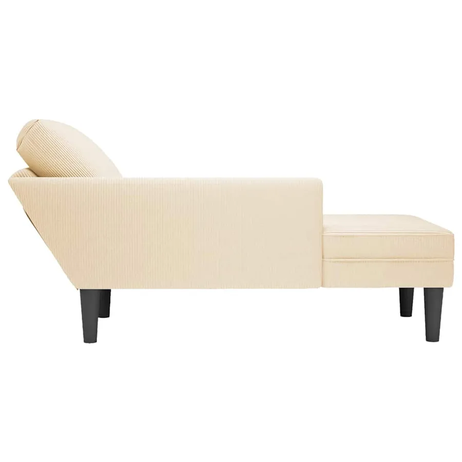 Chaise longue avec coussin crème tissu en velours côtelé - 5