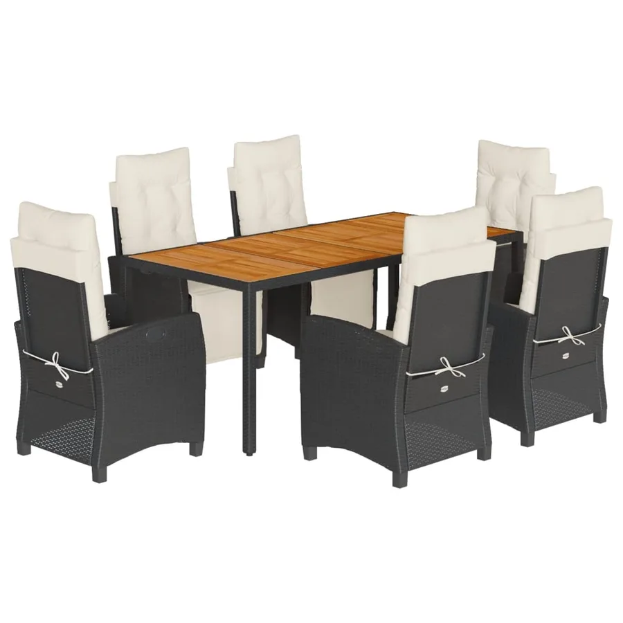 Ensemble à manger de jardin coussins 7pcs Noir Résine tressée - 2
