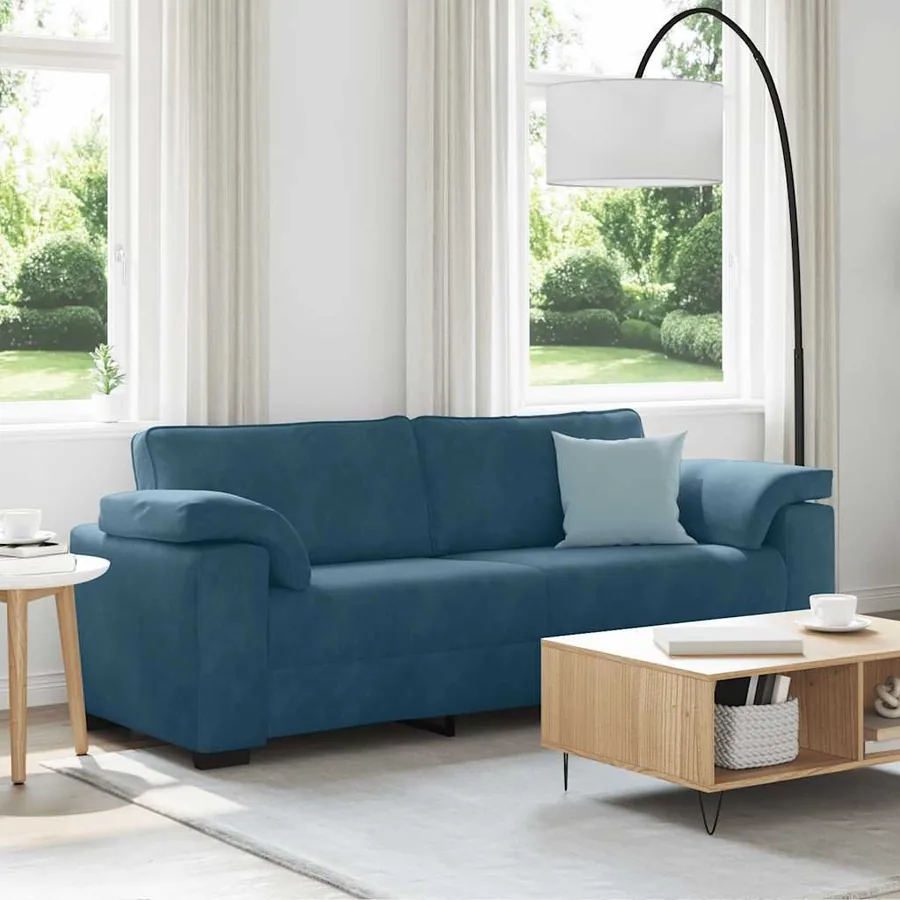Canapé 3 places bleu velours 220x77x82 cm