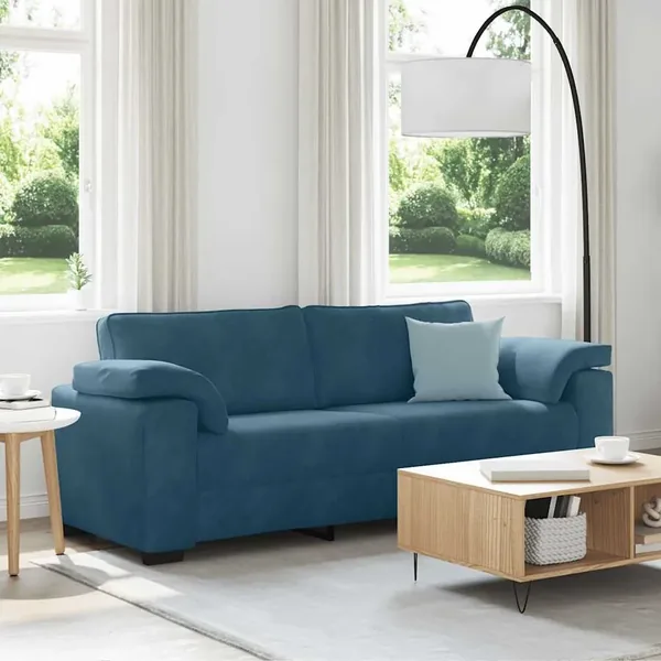 Canapé 3 places bleu velours 220x77x82 cm