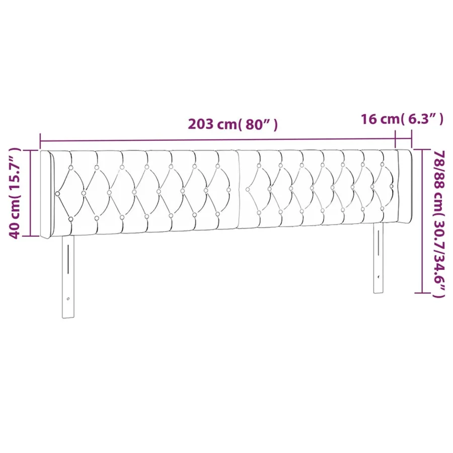 Tête de lit avec oreilles Gris foncé 203x16x78/88 cm Tissu - 9
