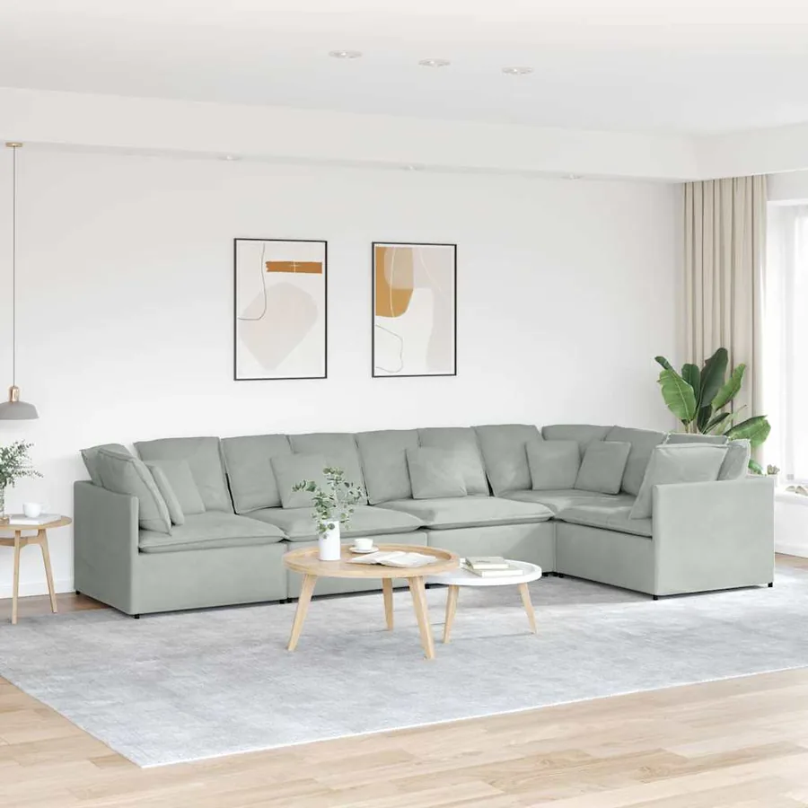 Canapé modulable avec coussins velours gris clair
