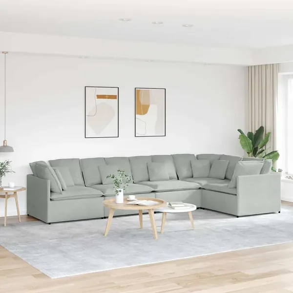 Canapé modulable avec coussins velours gris clair