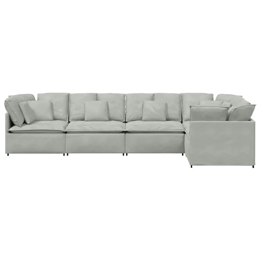 Canapé modulable avec coussins velours gris clair - 5