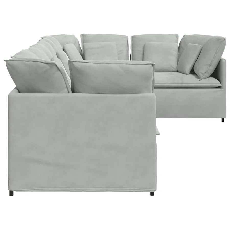 Canapé modulable avec coussins velours gris clair - 6