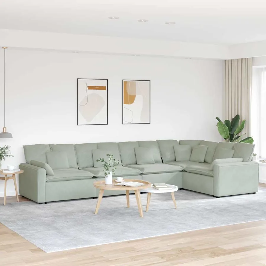Canapé modulable avec coussins velours gris clair